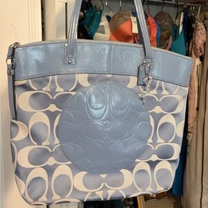 Coach Y2K Light Blue Jacquard Signature Print Tote Shoulder Bag M1182-F18335